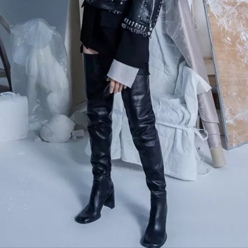 RARE Zara Studio Atelier Limited Edition Over The Knee Leather Heeled Boots